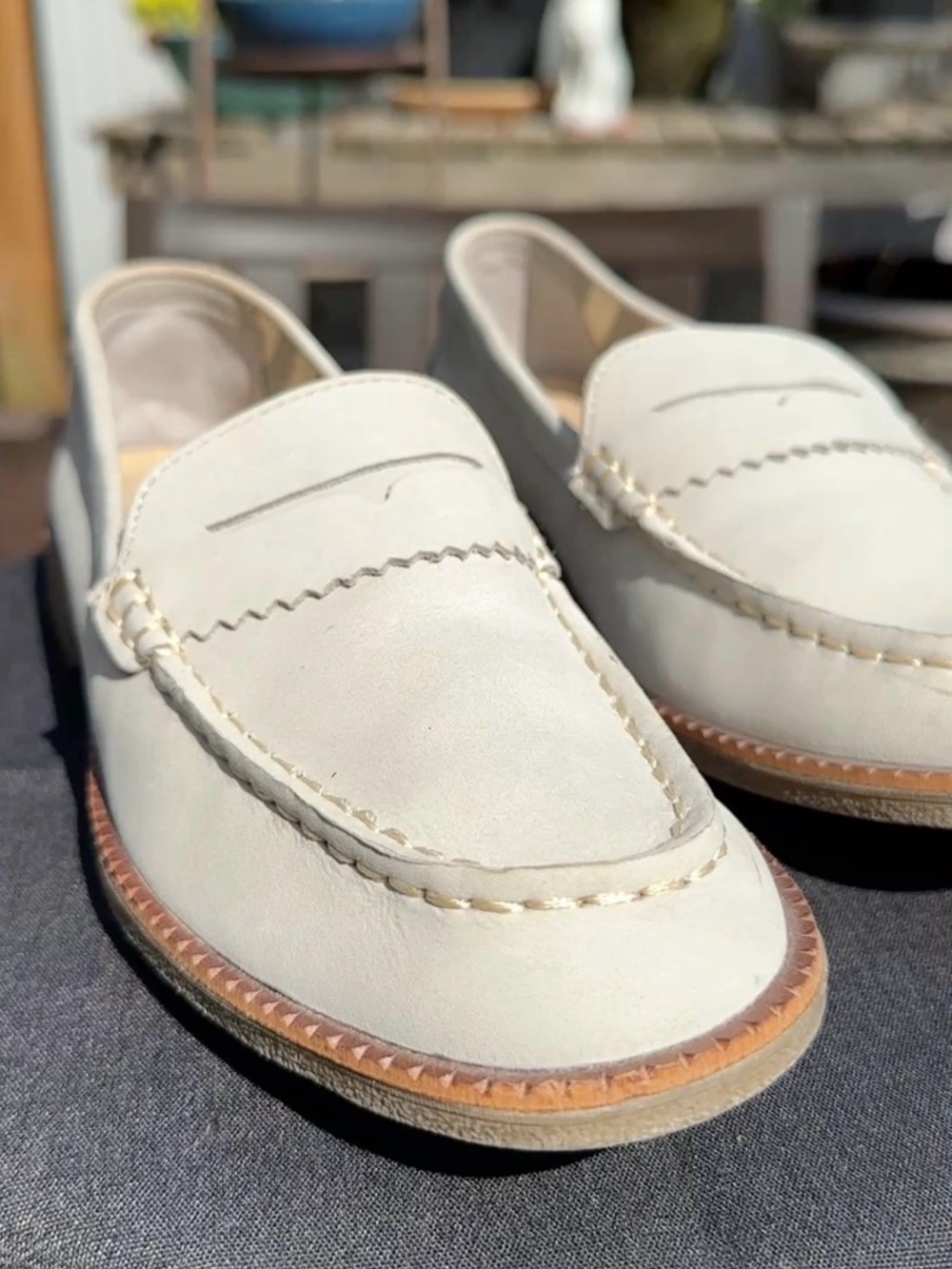 Sperry Seaport Penny Women’s 8 Light Gray Leather Loafers Classic Preppy